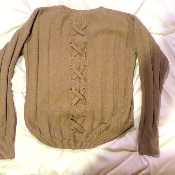 Brown/Tan sweater with cross ties on back. - Picture 2 of 3
